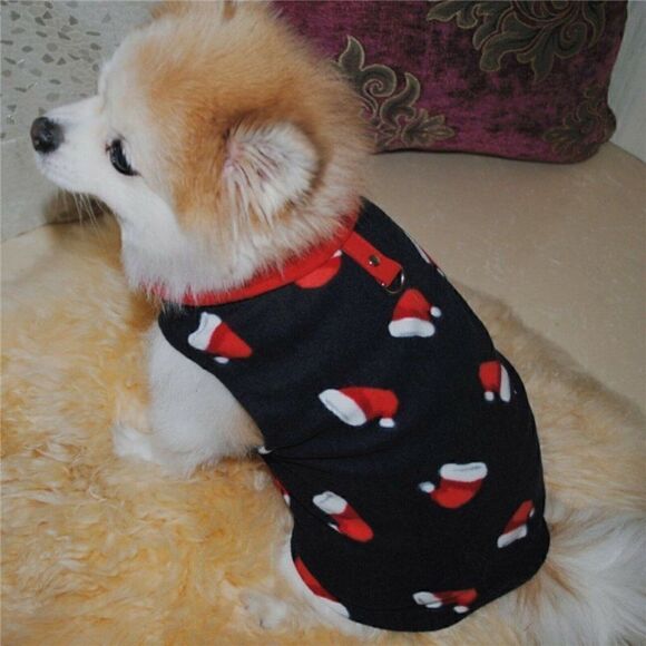 DAILY LIFESTYLE SMALL DOG PLUSH WARM WINDPROOF WINTER VEST - SANTA HATS - Picture 1 of 3